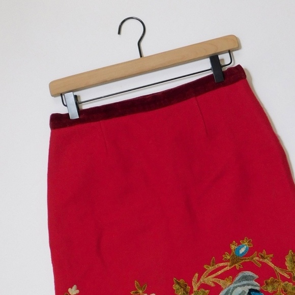 Plenty by TRACY REESE Red Wool Floral Embroidered Appliqued Skirt Size 4 - Picture 6 of 13